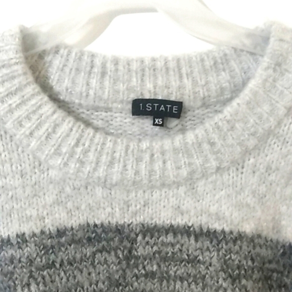 1. STATE CREW NECK GRAY COLOR-BLOCK WOOL BLEND WOVEN SWEATER SIZE XS NWT - Picture 6 of 8